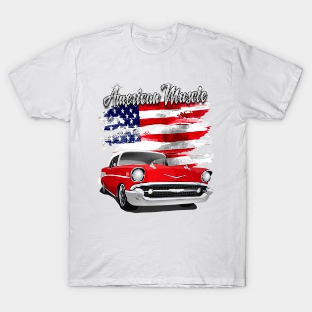 1957 Red and White American Muscle Chevy Bel Air T-Shirt by RPM-ART